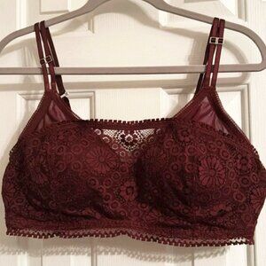 Aerie Dark Red Real Power Wireless Push Up Joy Lace Convertible Bra